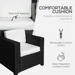 Rackhams Single Seater Rattan Chair Sofa with 10 cm Thick Padded Cushion, All-Weather PE Wicker Weave Garden Armchair with Armrests, Black - thumbnail 5