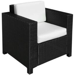 Rackhams Single Seater Rattan Chair Sofa with 10 cm Thick Padded Cushion, All-Weather PE Wicker Weave Garden Armchair with Armrests, Black - thumbnail 1