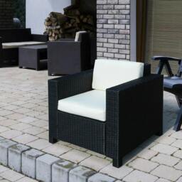 Rackhams Single Seater Rattan Chair Sofa with 10 cm Thick Padded Cushion, All-Weather PE Wicker Weave Garden Armchair with Armrests, Black - thumbnail 2