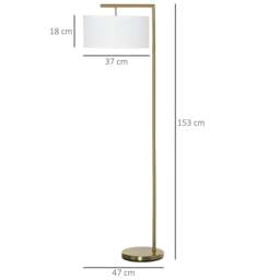 Rackhams Floor Lamp, Modern Standing Lamp with Linen Lampshade, Round Base for Living Room, Bedroom, Dining Room, 153cm, Gold and White - thumbnail 3