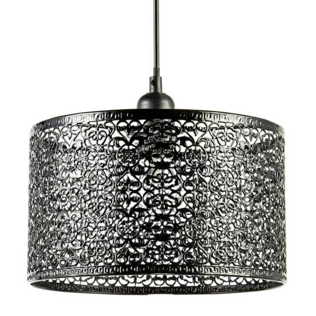 Rackhams Ornate Moroccan Style Decorated Black Gloss Metal Pendant Lamp Shade - image 1