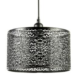 Rackhams Ornate Moroccan Style Decorated Black Gloss Metal Pendant Lamp Shade