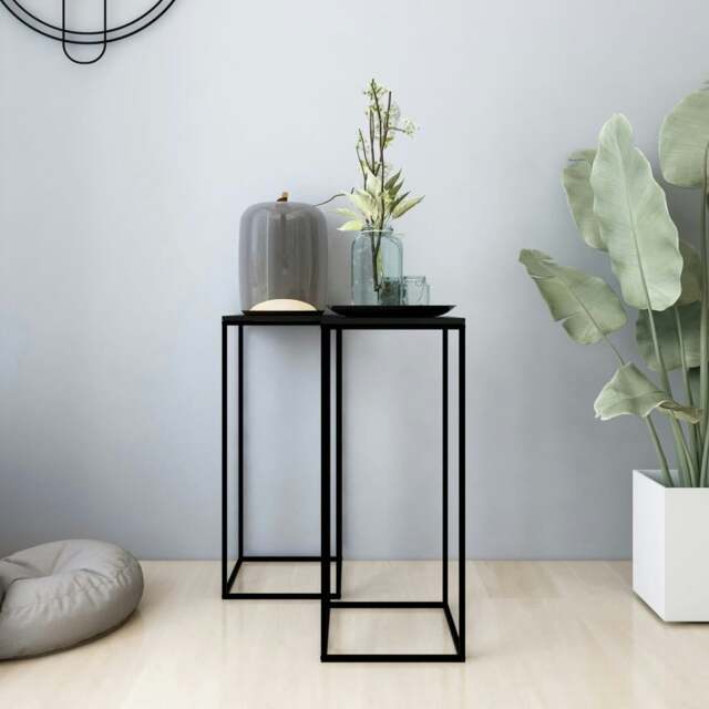 Rackhams Side Tables 2 pcs Black Steel - Steel, Engineered wood - Black