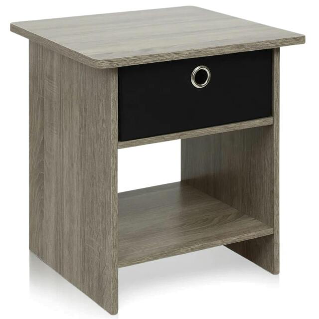 Rackhams Modern Furniture Piece for Stylish and Functional Home Use - 10004GYW/BK End Table Night Stand with Bin Drawer, French Oak Grey/Black - image 1