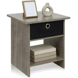 Rackhams Modern Furniture Piece for Stylish and Functional Home Use - 10004GYW/BK End Table Night Stand with Bin Drawer, French Oak Grey/Black - thumbnail 3