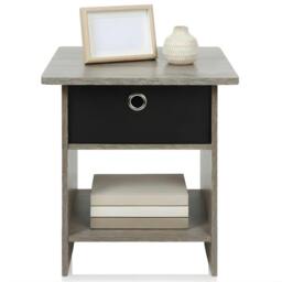 Rackhams Modern Furniture Piece for Stylish and Functional Home Use - 10004GYW/BK End Table Night Stand with Bin Drawer, French Oak Grey/Black - thumbnail 4