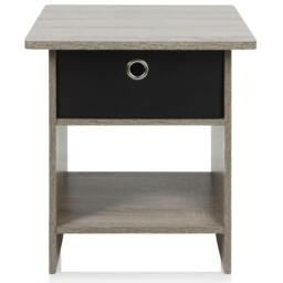 Rackhams Modern Furniture Piece for Stylish and Functional Home Use - 10004GYW/BK End Table Night Stand with Bin Drawer, French Oak Grey/Black - thumbnail 2
