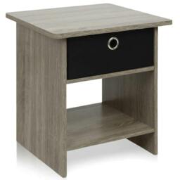 Rackhams Modern Furniture Piece for Stylish and Functional Home Use - 10004GYW/BK End Table Night Stand with Bin Drawer, French Oak Grey/Black - thumbnail 1
