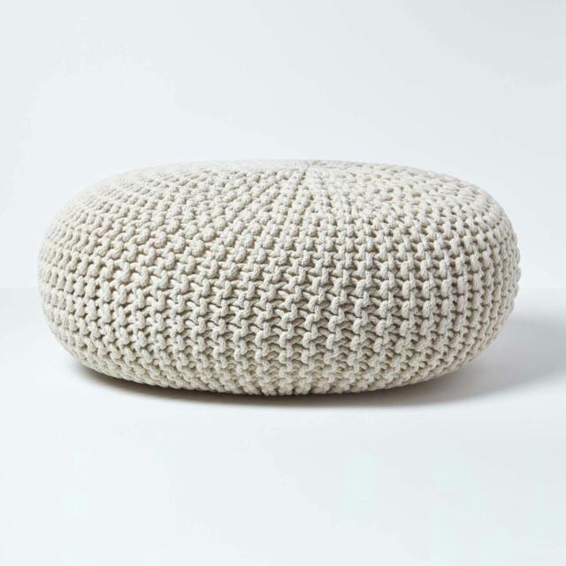 Rackhams Large Round Cotton Knitted Pouffe Footstool - Natural - image 1