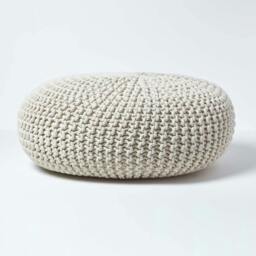 Rackhams Large Round Cotton Knitted Pouffe Footstool - Natural