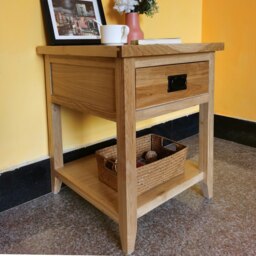 Rackhams Bedside Table Cabinet with Shelf and Drawer, Bedroom Nightstand with Metal Handles, Fully Assembled - Oak - 50x50x60 CM - thumbnail 6