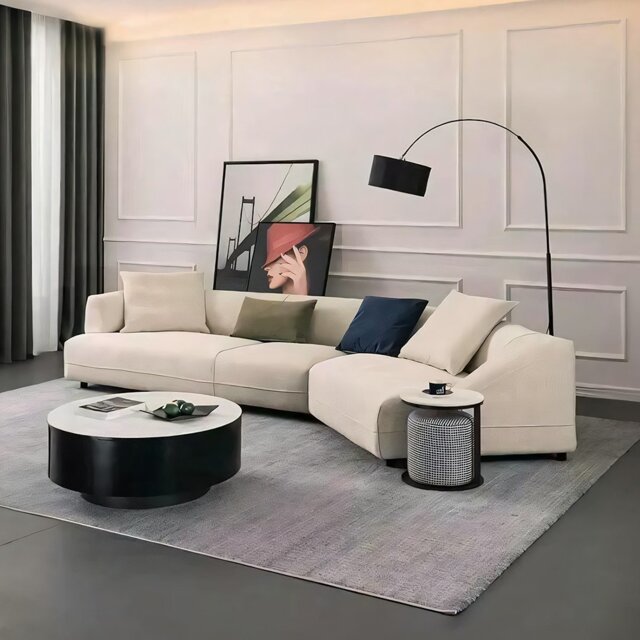 Rackhams Hoshi Two Seater, Three Seater, Curved Sofa, Linen - Three Seater 220cm - image 1
