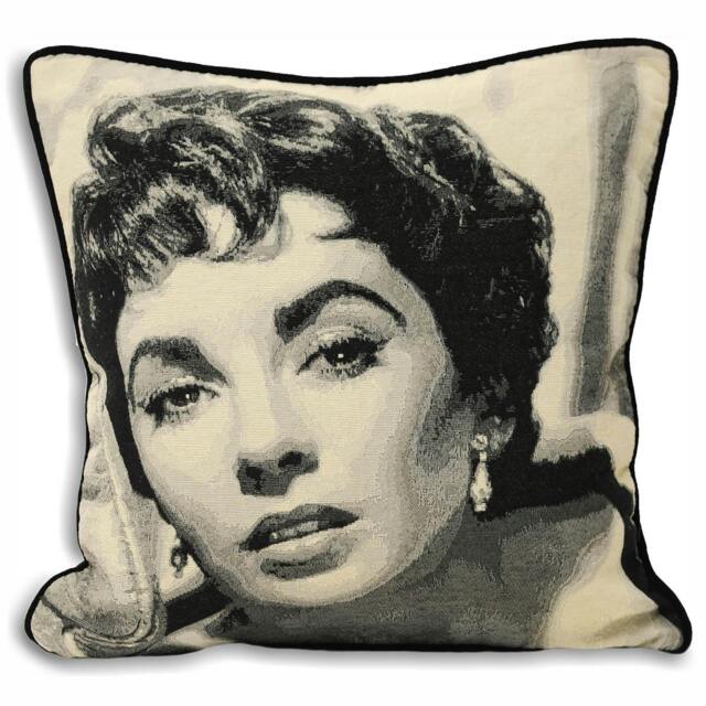 Rackhams Hollywood Elizabeth Taylor Cushion Cover - Black - 45x45cm - Black - 55% Polyester/45% Cotton