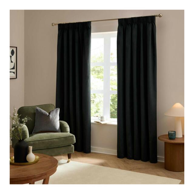 Rackhams Ultimate Velvet Pencil Pleat Curtains - Black - 168cm x 183cm - Black - 100% Polyester