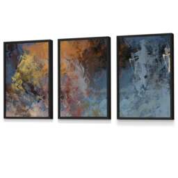 Rackhams Set of 3 Abstract Blue and Orange Framed Wall Art Prints - 50x70cm - Light Grey - thumbnail 3