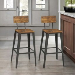Rackhams Set of 2 Industrial Bar Stools with Backrest Brown - thumbnail 2