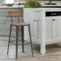 Rackhams Set of 2 Industrial Bar Stools with Backrest Brown - thumbnail 5