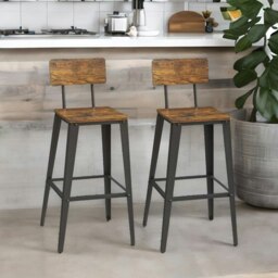 Rackhams Set of 2 Industrial Bar Stools with Backrest Brown - thumbnail 1