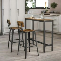 Rackhams Set of 2 Industrial Bar Stools with Backrest Brown - thumbnail 6