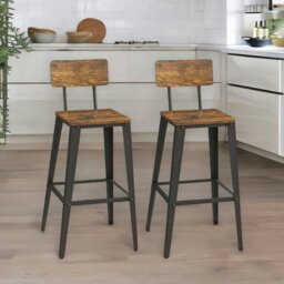 Rackhams Set of 2 Industrial Bar Stools with Backrest Brown - thumbnail 3
