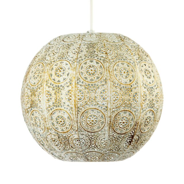 Rackhams Spherical Vintage Moroccan Pendant Lamp Shade in Brushed Cream Gold - image 1