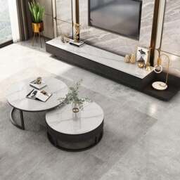 Rackhams Gibs Nesting Coffee Table With TV Stand Set, Sintered Stone - Grey - 60cm+80cm - NO TV Stand - thumbnail 4