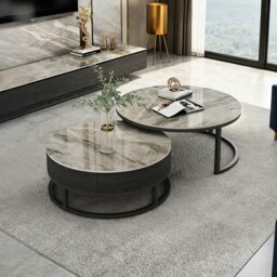 Rackhams Gibs Nesting Coffee Table With TV Stand Set, Sintered Stone - Grey - 60cm+80cm - NO TV Stand - thumbnail 1