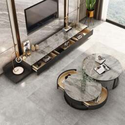 Rackhams Gibs Nesting Coffee Table With TV Stand Set, Sintered Stone - Grey - 60cm+80cm - NO TV Stand - thumbnail 2
