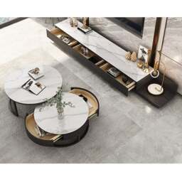Rackhams Gibs Nesting Coffee Table With TV Stand Set, Sintered Stone - Grey - 60cm+80cm - NO TV Stand - thumbnail 5