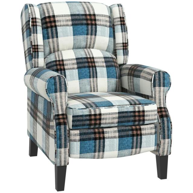 Rackhams Wingback Reclining Chair Push Back Recliner Armchair for Living Room Bedroom with Footrest Armrests Wood Legs Blue - image 1