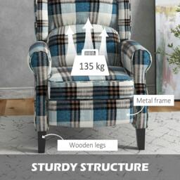 Rackhams Wingback Reclining Chair Push Back Recliner Armchair for Living Room Bedroom with Footrest Armrests Wood Legs Blue - thumbnail 6