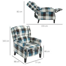 Rackhams Wingback Reclining Chair Push Back Recliner Armchair for Living Room Bedroom with Footrest Armrests Wood Legs Blue - thumbnail 3