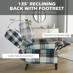 Rackhams Wingback Reclining Chair Push Back Recliner Armchair for Living Room Bedroom with Footrest Armrests Wood Legs Blue - thumbnail 4