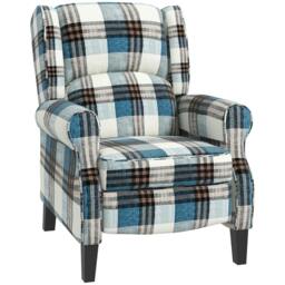 Rackhams Wingback Reclining Chair Push Back Recliner Armchair for Living Room Bedroom with Footrest Armrests Wood Legs Blue - thumbnail 1