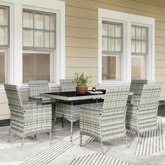 Rackhams 6 Seater Rattan Garden Furniture Set with Cushions, Mixed-Grey - image 1