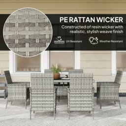 Rackhams 6 Seater Rattan Garden Furniture Set with Cushions, Mixed-Grey - Mixed-Grey - PE Rattan - thumbnail 4
