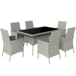 Rackhams 6 Seater Rattan Garden Furniture Set with Cushions, Mixed-Grey - Mixed-Grey - PE Rattan - thumbnail 6