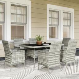 Rackhams 6 Seater Rattan Garden Furniture Set with Cushions, Mixed-Grey