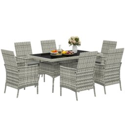 Rackhams 6 Seater Rattan Garden Furniture Set with Cushions, Mixed-Grey - Mixed-Grey - PE Rattan - thumbnail 2