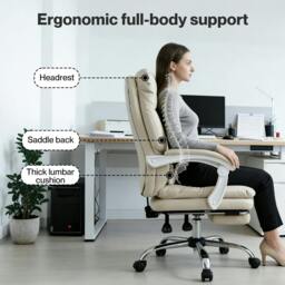 Rackhams Office Chair Ergonomic Executive Chair Heavy Duty  155°Reclining Leather - thumbnail 5