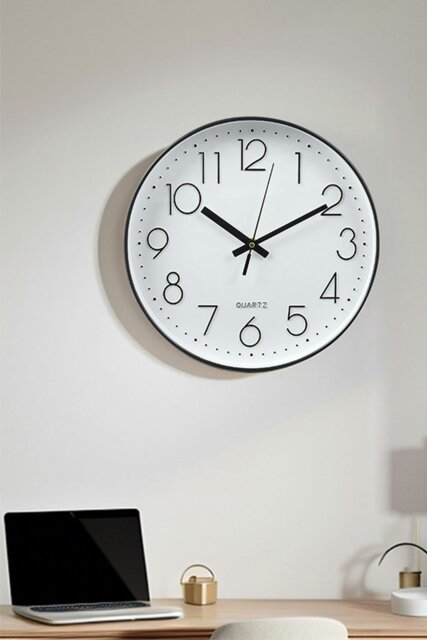 Rackhams 12-Inch Minimalist Wall Clock with Arabic Numerals - White - image 1