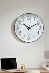 Rackhams 12-Inch Minimalist Wall Clock with Arabic Numerals - White - thumbnail 1