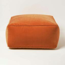 Rackhams Velvet Pouffe Bean Cube - Orange - thumbnail 1