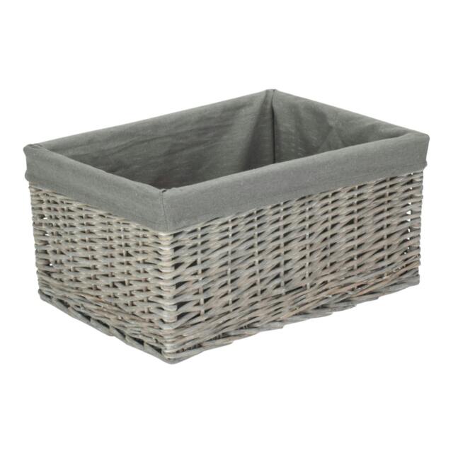 Rackhams Grey Wash Grey Cotton Lined Willow Storage Baskets - Large - wicker - Grey