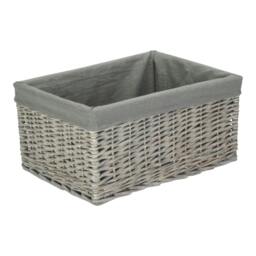 Rackhams Grey Wash Grey Cotton Lined Willow Storage Baskets - Large - wicker - Grey - thumbnail 1