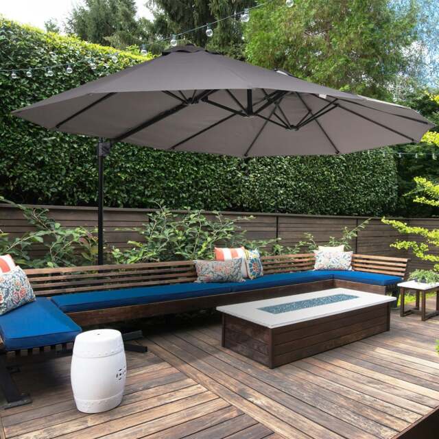 Rackhams Double Canopy Offset Parasol Umbrella Garden Shade Steel Canopy Brown - Grey - 270cm x 440cm x 250cm - image 1