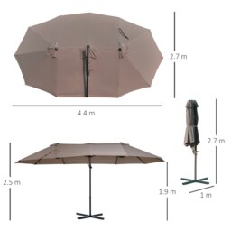 Rackhams Double Canopy Offset Parasol Umbrella Garden Shade Steel Canopy Brown - Grey - 270cm x 440cm x 250cm - thumbnail 6