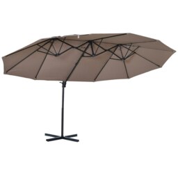 Rackhams Double Canopy Offset Parasol Umbrella Garden Shade Steel Canopy Brown - Grey - 270cm x 440cm x 250cm - thumbnail 3