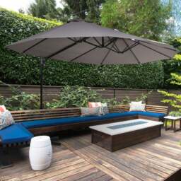 Rackhams Double Canopy Offset Parasol Umbrella Garden Shade Steel Canopy Brown - Grey - 270cm x 440cm x 250cm