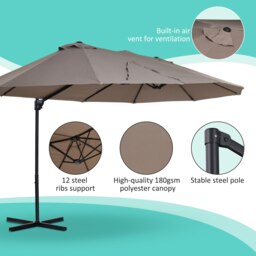 Rackhams Double Canopy Offset Parasol Umbrella Garden Shade Steel Canopy Brown - Grey - 270cm x 440cm x 250cm - thumbnail 5